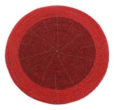 Bliss Beaded Christmas Round Place Table Mat 12" - Red