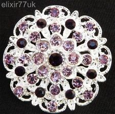 FAB SILVER FLOWER BOUQUET BROOCH PURPLE DIAMANTE CRYSTAL WEDDING PARTY BROACH UK