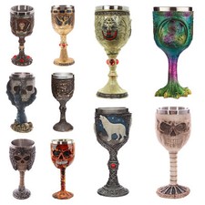 Gothic Fantasy Goblet Dragon Skull Pirate Chalice Glass Cup Collectible Decor