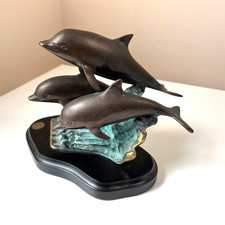 Bronze Sculpture 3 Dolphins Seascape San Pacific International SPI on Pedestal