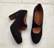 CHIE MIHARA Black Suede Shoes Size 40 Heels Side Zip