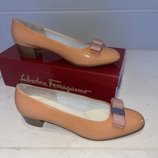 New Salvatore Ferragamo Vara Pale Pink Patent Leather Bow Flats Shoes UK 6.5