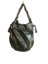BILLY BAG Black Stripe Leather & Suede Hobo Bucket Bag