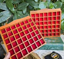 Vintage Wooden Thimble Curio Wall Hanging Display Racks Cases X 2 Red Felt 42