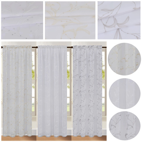 Embroidered voile net curtain - embroidered,