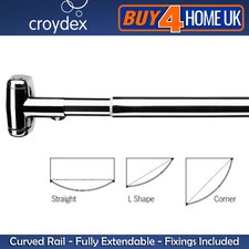 Croydex Premium Telescopic Curved Shower Curtain Rail - Extendable Chrome Rod