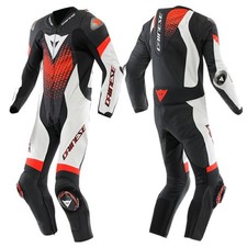 DAINESE LAGUNA SECA 6 PERFORATED 1PC MOTORCYCLE RACING SUIT BLACK WHITE FLUO RED