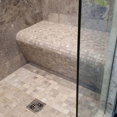 Tile shower tray bench - on,