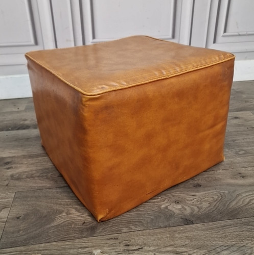 Vintage tan pouffe cube - pouffe,