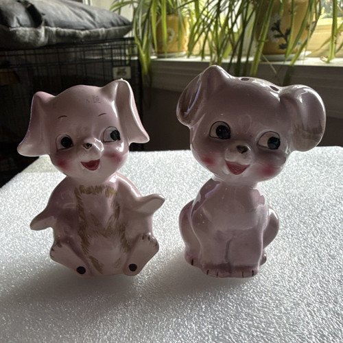 Vintage pink porcelain - pink, dog
