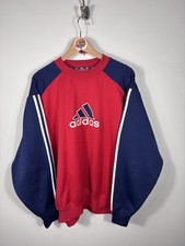 Vintage 1990s adidas men’s heavyweight jumper in red and navy size large