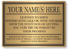Personalised Pub Bar Licensee Aluminium Metal Sign Customised Name Silver Gold