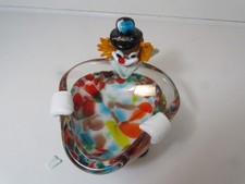 Murano Italy Art Glass Seated Clown Dish Bowl + Label