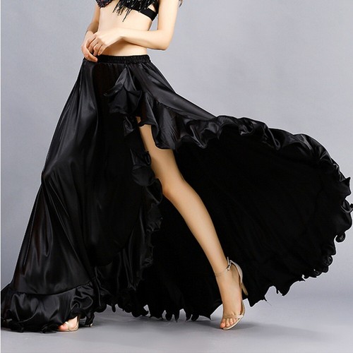 Satin long skirt swing belly - skirt,