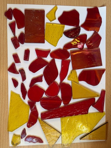 Red and yellow stained glass - and,
