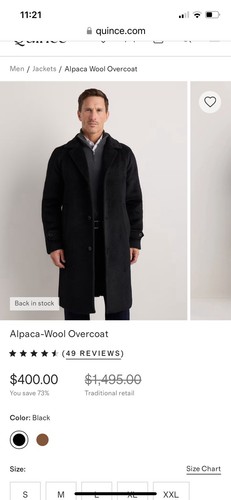 Quince mens alpaca coat black - mens,