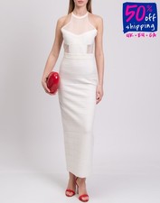 RRP €926 HERVE LEGER Knitted Column Wedding Dress Size L Slit Sheer Inserts 