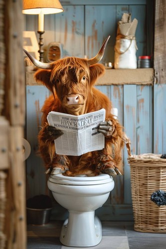 Funny highland cow sitting - funny,