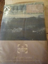 ARGOS HOME COLECTION  Watercolour Stripe DENIM Blue Eyelet Lined Curtains 66x90"