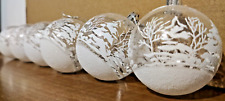6 x Snowy Landscape Tree Decorations, Transparent Painted Christmas Baubles