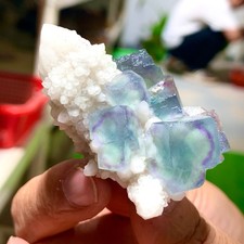 47G Rare transparent purple green cubic fluorite mineral crystal sample/China