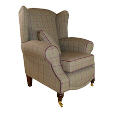 Queen Anne Wing Back Cottage Fireside Chair - Bamburgh Brown/ Heather  Fabric
