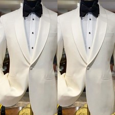 White Men's Suits Shawl Lapel Wedding Groom Business 2Pcs Formal Tuxedo Jacket