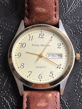 philip mercier watch mens. cream-colored dial. Arabic numerals.