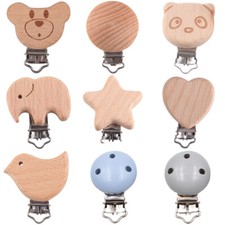 5pcs Wooden Clips DIY Dummy Chain Holder Accessories Bear Hearts Stars Elephants