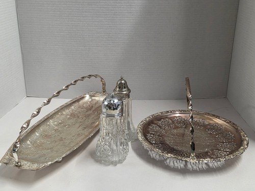 Silver plate trays and - trays, glass