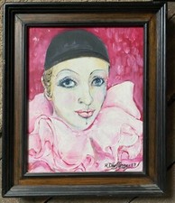 Oil Painting Clown Harlequin Face Frame Signed R. Dörflinger 1987 Portrait Oil