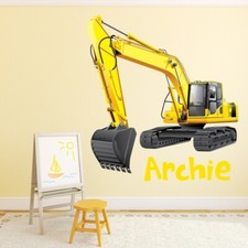 Custom Name JCB Digger Wall Sticker Personalised Kids Room Decal WS-50955
