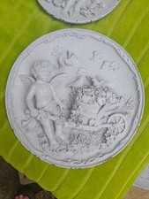 Shabby chic gray painted Cherub Cupid Pretty Wall Mounted Picture Plaque 