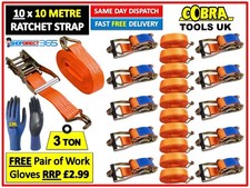 10 x HEAVY DUTY 10 METRE x 50mm RATCHET TIE DOWN STRAP LORRY LASHING 3 TON 23-70