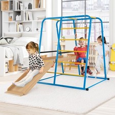 6-in-1 Indoor Jungle Gym with Slide Swing and Climbing Ladder Blue