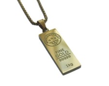 9ct Yellow Gold Bullion Pendant Necklace Chain For Men Gypsy Belcher Gold Filled