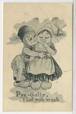 Dutch Postcard Pye-Golly! I Luf You Much - Little Boy & Girl Hugging vintage 9