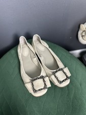 Ash Cream Leather Flat Shoes
