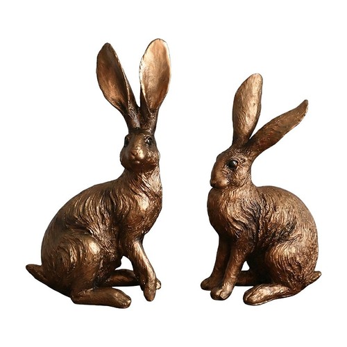 Bronze rabbit garden ornament - garden,