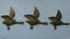 Vintage Brass Flying Ducks Wall Hanging Plaques Decor - Set of 3