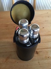 Vintage Triple Hip Flask in Black Leather Case
