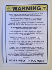 2 x FUNNY QUAD BIKE WARNING STICKER Funny Joke Quads Quadracycle Motorcycle