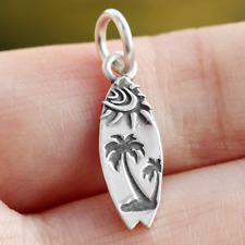 925 Sterling Silver Surfboard Pendant Charm Surfing Surfer Beach For Necklace