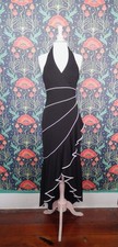 Vintage Y2K Black White Cha Cha Halter Flamenco Ruffle Hoco Cocktail Dress