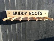 Welly rack/ boot holder wall mounted wooden MUDDY BOOTS 2 3 4 5 6 pairs