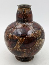 ROYAL DOULTON LAMBETH AUTUMN FOLIAGE STONEWARE VASE c1920