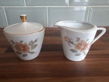 Seltmann Weiden Bavaria Monika Peach Rose Lidded Sugar Pot & Milk Jug in VGC