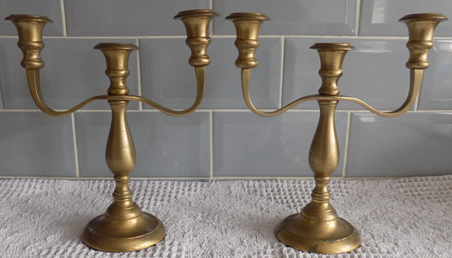 Pair brass candelabra candle - brass,