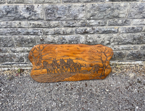 Vintage hand carved wood panel - hand,