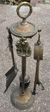 Vintage Brass fireside companion set with Dogs detail